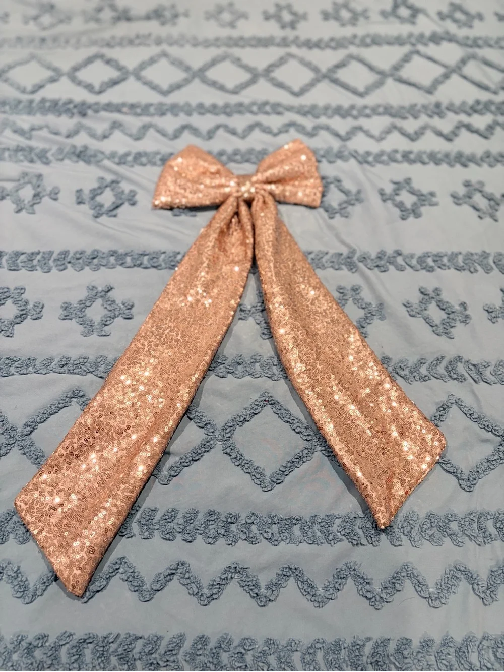 Rose Gold Sequin Oversized Statement Bow 25” Long